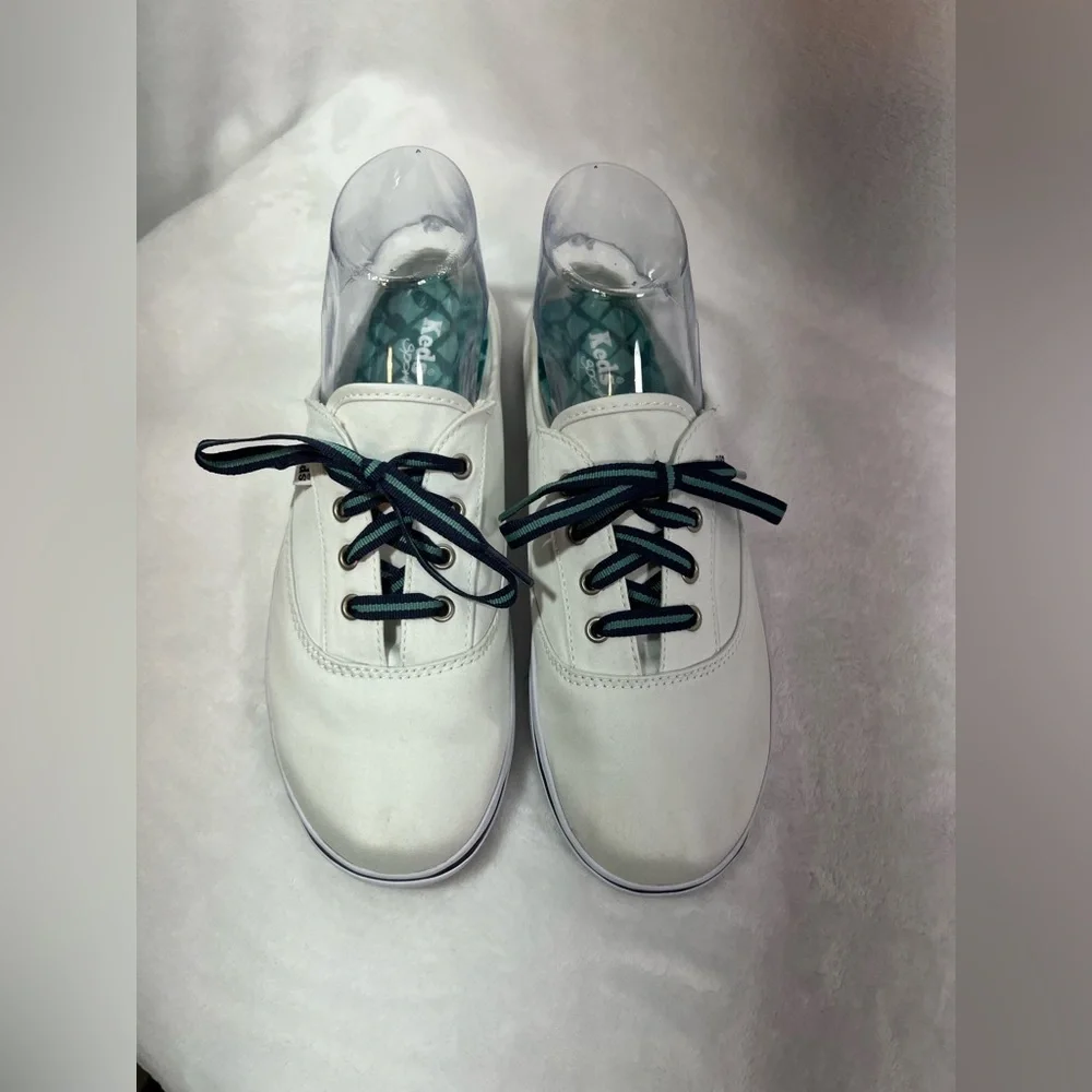 Keds Sport Mule White Canvas Sneakers Women’s Size 8 Slide In Blue & Green Laces